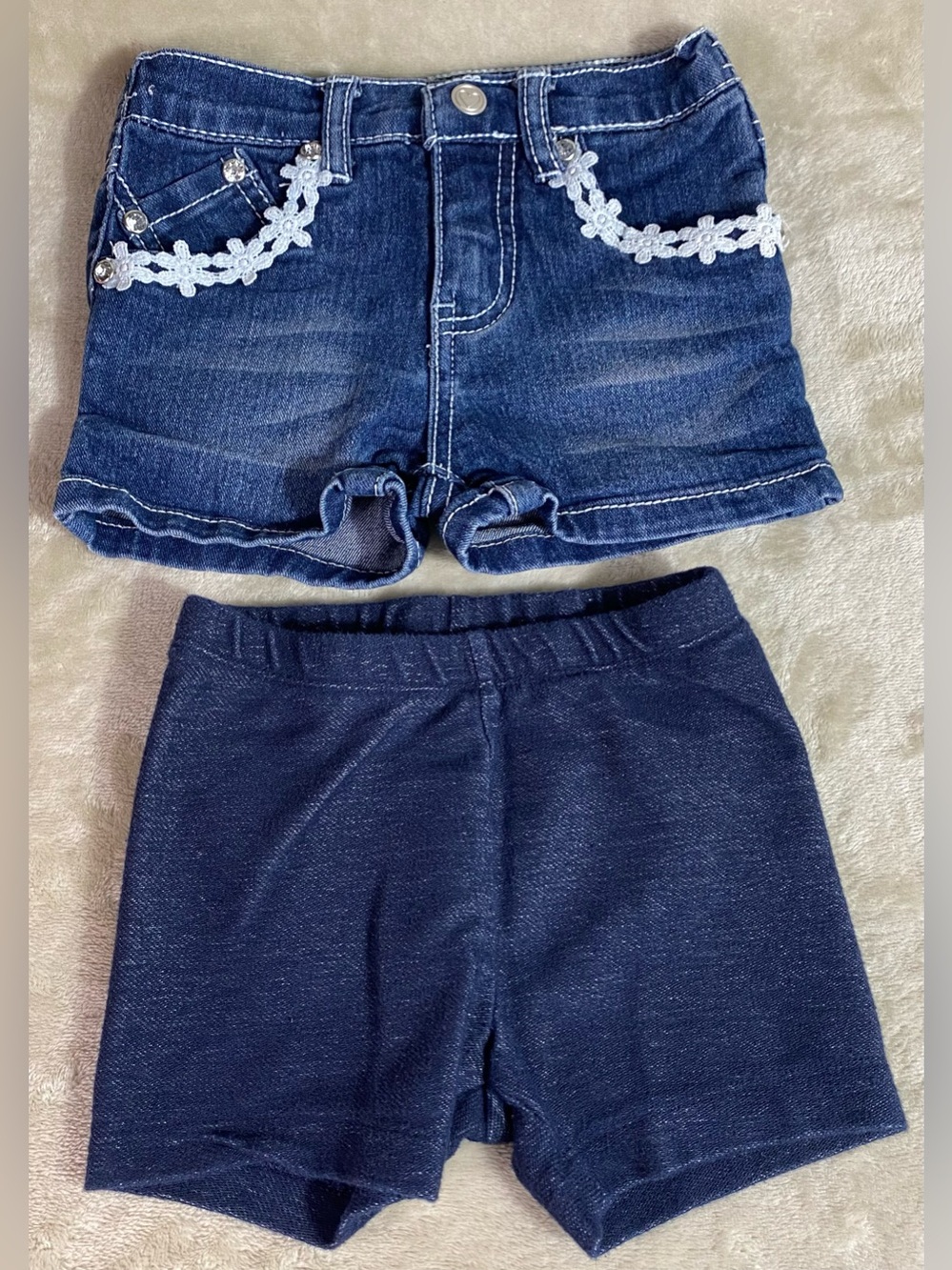 Gumballs Girls Kids Jean Shorts Crochet Floral 24m & Old Navy Bike Shorts 2T